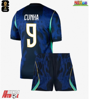 Brasil Matheus Cunha #9 Segunda Equipación Niños Mundial 2026 Manga Corta (+ Pantalones cortos)